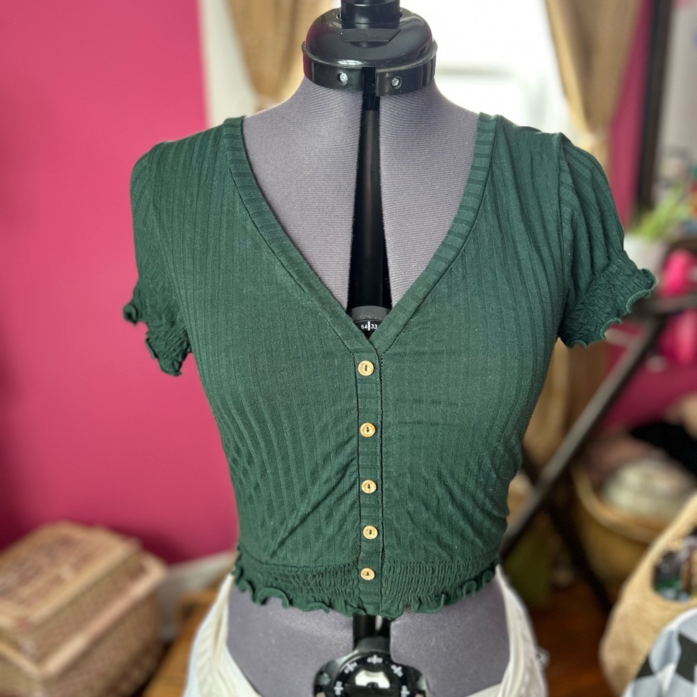 Heart Hips Forest Green Ribbed Crop Top